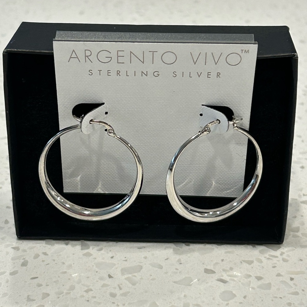 ARGENTO VIVO 925 STERLING SILVER 1 3/8" HOOP EARRINGS NEW WITHOUT TAG